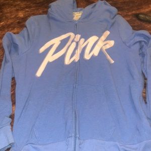 Full zip Victoria Secret PINK blue hoodie size L